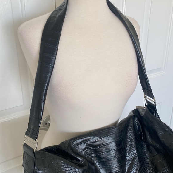 Zara Vegan Leather Black Croc Tote Bag New - Picture 3 of 11